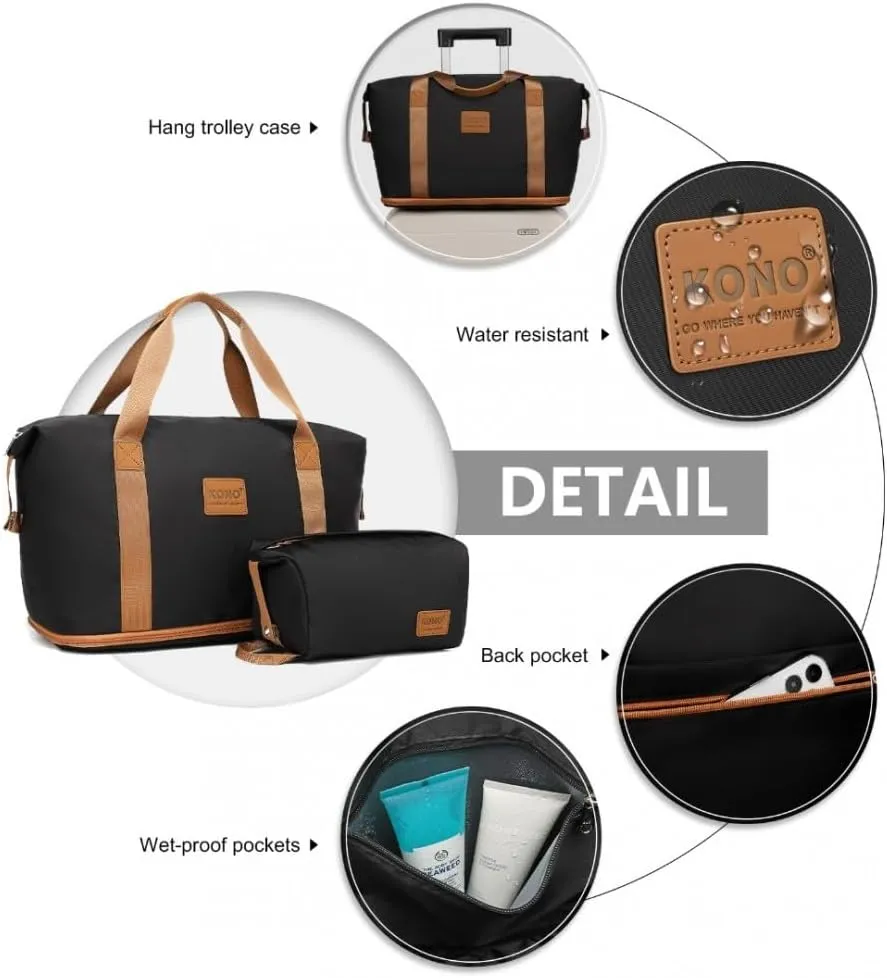 Kono Luggage Sets 5 Piece with Travel Duffel Bag, Expandable(Only 28") Suitcase Set ABS Hard Case Luggage with Spinner Wheels Durable Travel (Black Brown, 5 Piece Set)