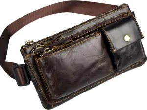 KPYWZER Vintage Leather Waist Bag Fanny Pack for Men Women Hip Bum Bag Belt Slim Cell Phone Purse Wallet Retro Crossbody Sling Pouch Brown