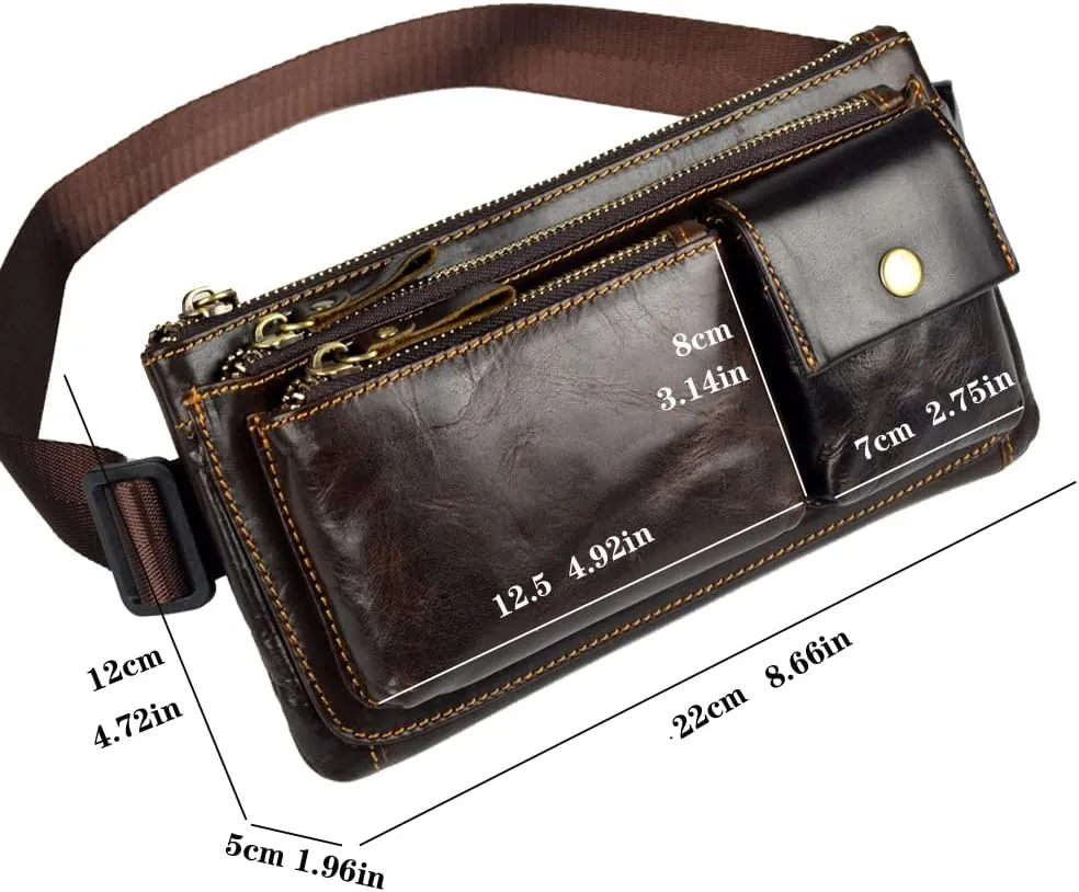 KPYWZER Vintage Leather Waist Bag Fanny Pack for Men Women Hip Bum Bag Belt Slim Cell Phone Purse Wallet Retro Crossbody Sling Pouch Brown