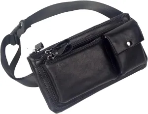 KPYWZER Vintage Leather Waist Bag Fanny Pack for Men Women Hip Bum Bag Belt Slim Cell Phone Purse Wallet Vintage Retro Crossbody Sling Pouch Black