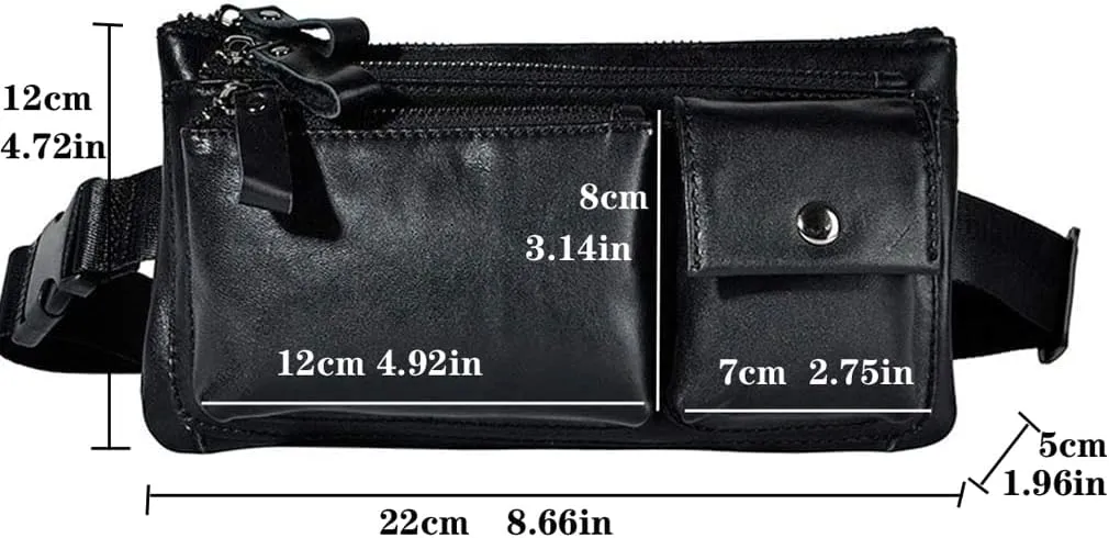 KPYWZER Vintage Leather Waist Bag Fanny Pack for Men Women Hip Bum Bag Belt Slim Cell Phone Purse Wallet Vintage Retro Crossbody Sling Pouch Black