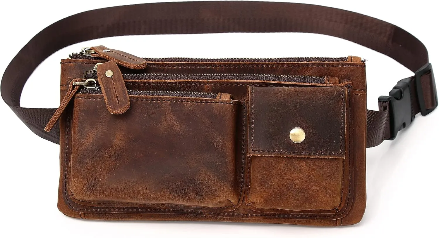 KPYWZER Vintage Leather Waist Bag Fanny Pack for Men Women Hip Bum Bag Belt Slim Cell Phone Purse Wallet Vintage Retro Crossbody Sling Pouch Deep Brown