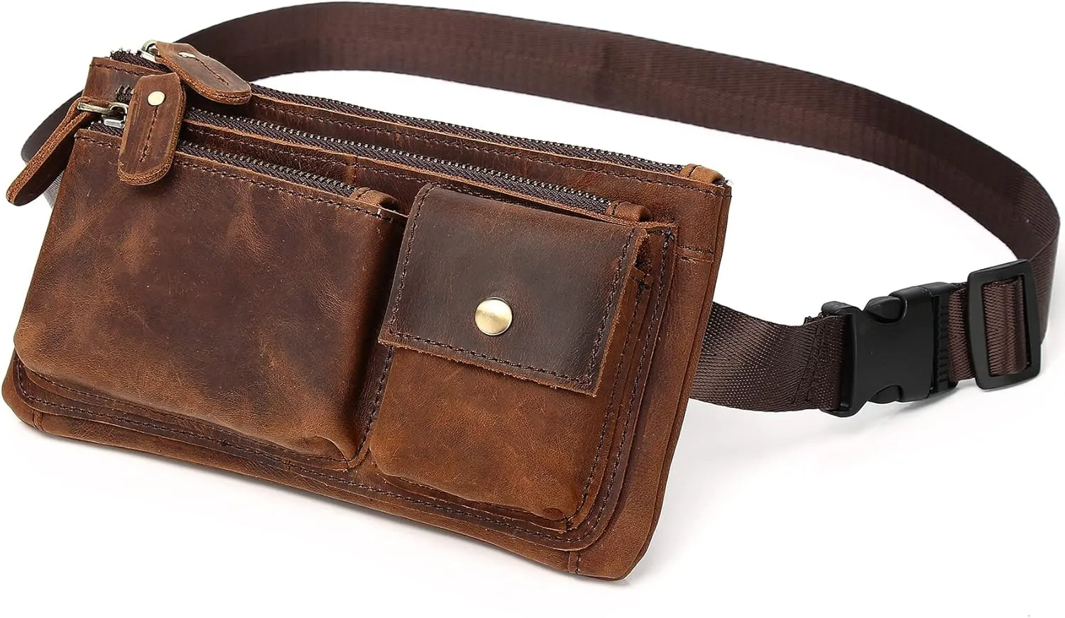 KPYWZER Vintage Leather Waist Bag Fanny Pack for Men Women Hip Bum Bag Belt Slim Cell Phone Purse Wallet Vintage Retro Crossbody Sling Pouch Deep Brown