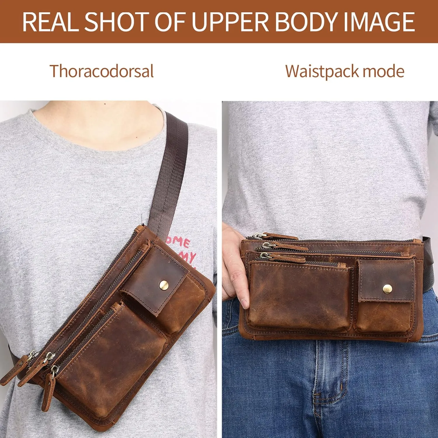 KPYWZER Vintage Leather Waist Bag Fanny Pack for Men Women Hip Bum Bag Belt Slim Cell Phone Purse Wallet Vintage Retro Crossbody Sling Pouch Deep Brown