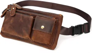 KPYWZER Vintage Leather Waist Bag Fanny Pack for Men Women Hip Bum Bag Belt Slim Cell Phone Purse Wallet Vintage Retro Crossbody Sling Pouch Deep Brown
