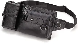 KPYWZER Vintage Leather Waist Bag Fanny Pack for Men&Women Hip Bum Bag with Adjustable Strap for Outdoors Workout Traveling Casual Running Hiking Cycling Black