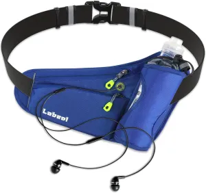 Labeol Running Belt with Water Bottles, Adjustable 2 Zipper Pockets Running Waist Pack Hydration Bag for Men and Women, Fanny Pack with Water Bottles for Hiking Climbing Jogging (Blue)
