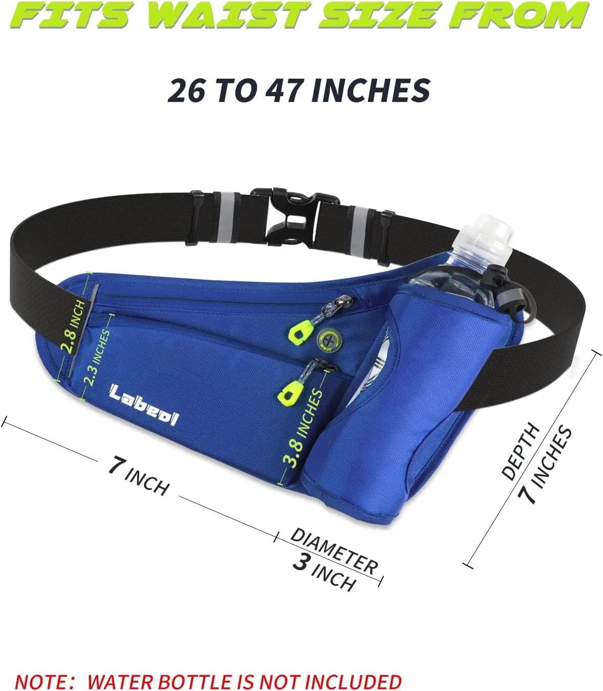 Labeol Running Belt with Water Bottles, Adjustable 2 Zipper Pockets Running Waist Pack Hydration Bag for Men and Women, Fanny Pack with Water Bottles for Hiking Climbing Jogging (Blue)