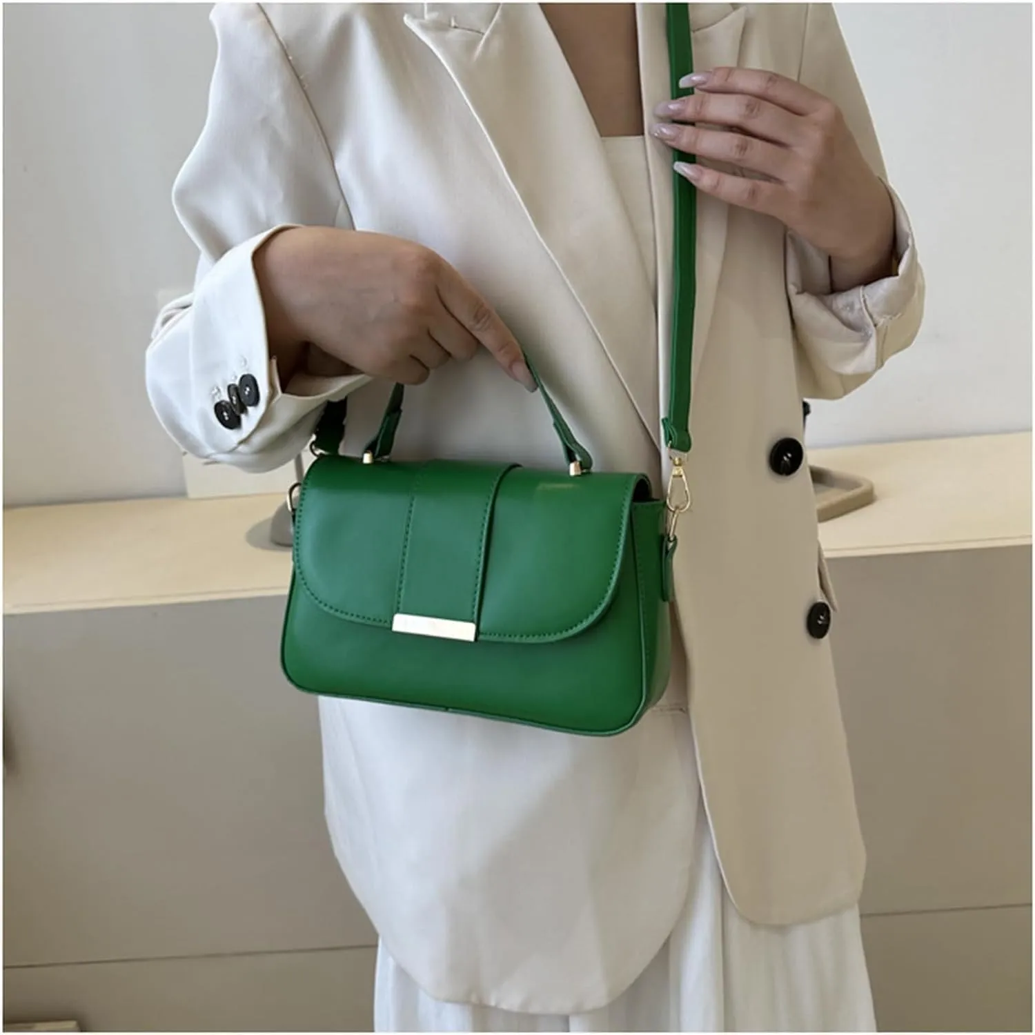 Ladies PU Leather Purses and Handbags Crossbody Bag for Women Tote Top Handle Satchel Shoulder Bags with Adjustable Strap (Green)