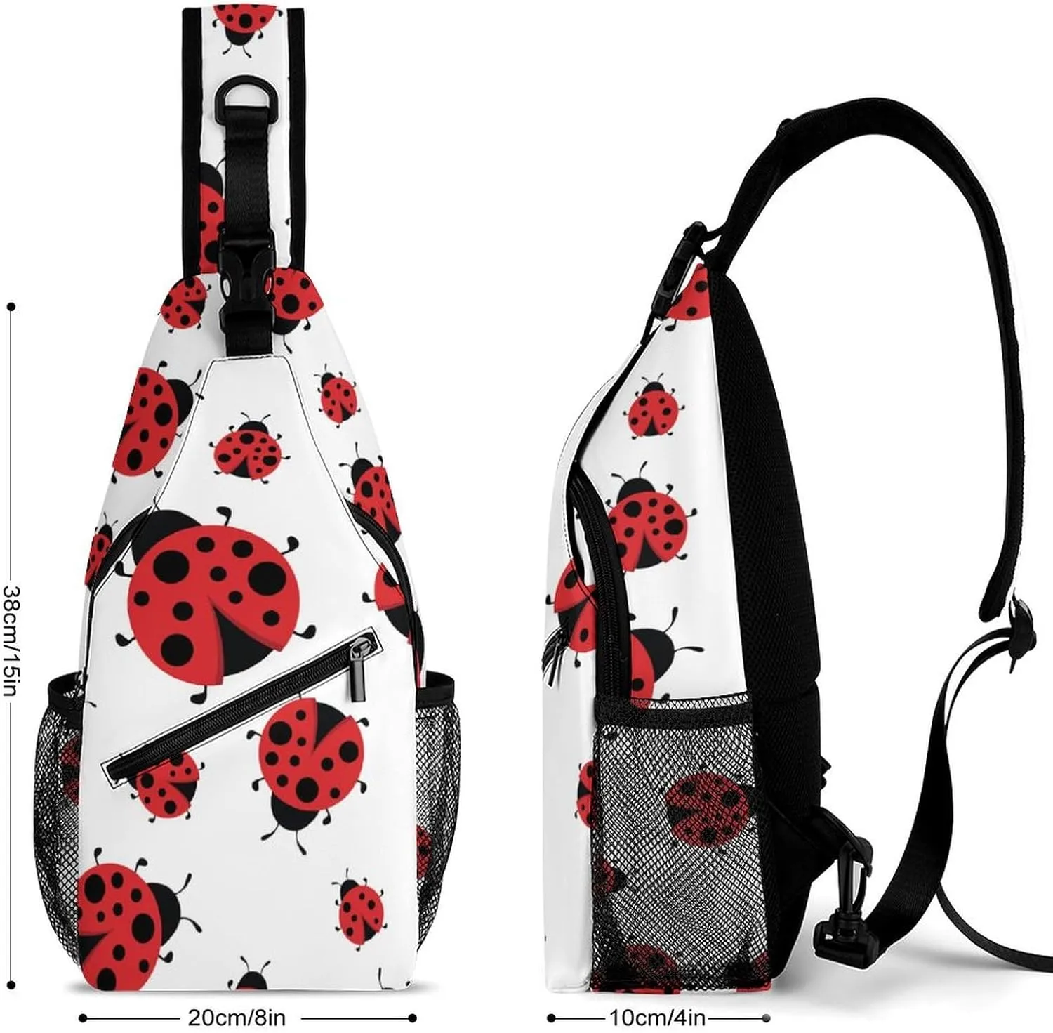 Ladybugs Red Black Dots White Sling Backpack Mans Woman Crossbody Backpack Chest Bag Cycling Daypack Hiking Bag Small Cross Body Bags Leisure Backpacks