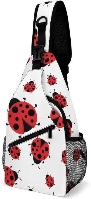 Ladybugs Red Black Dots White Sling Backpack Mans Woman Crossbody Backpack Chest Bag Cycling Daypack Hiking Bag Small Cross Body Bags Leisure Backpacks
