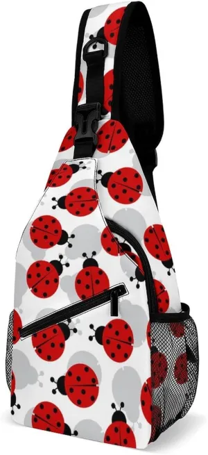 Ladybugs Red Black Dots White Sling Backpack Mens Women Crossbody Backpack Chest Bag Running Daypack Shoulder Bag Casual Daypacks Leisure Backpacks