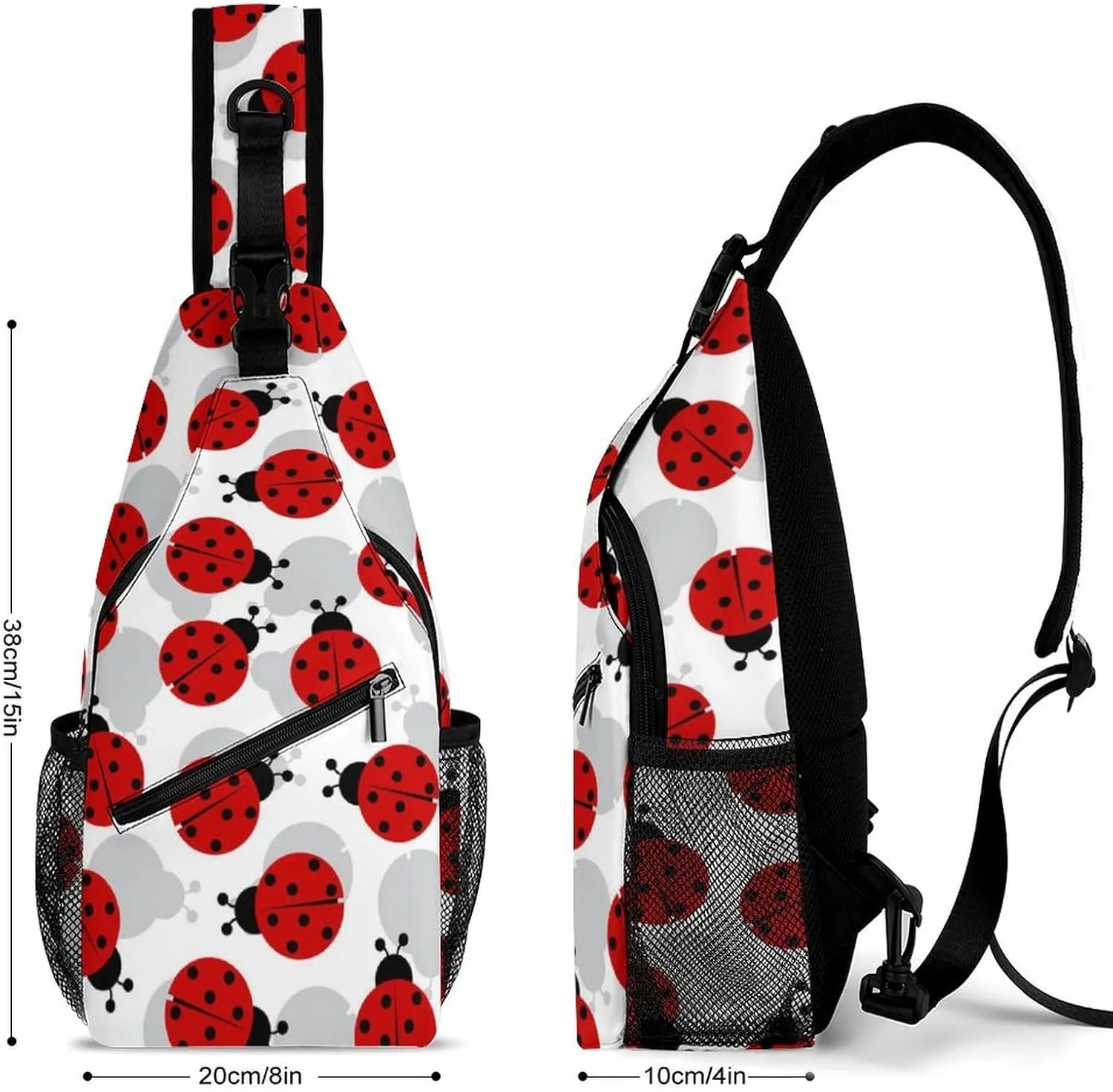 Ladybugs Red Black Dots White Sling Backpack Mens Women Crossbody Backpack Chest Bag Running Daypack Shoulder Bag Casual Daypacks Leisure Backpacks