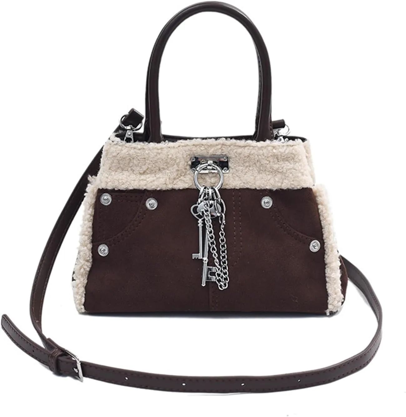 Lamb Wool Shoulder Bag for Women Small Suede Tote Bag Soft Plush Handbag Fluffy Crossbody Bag Vintage Messenger Bag