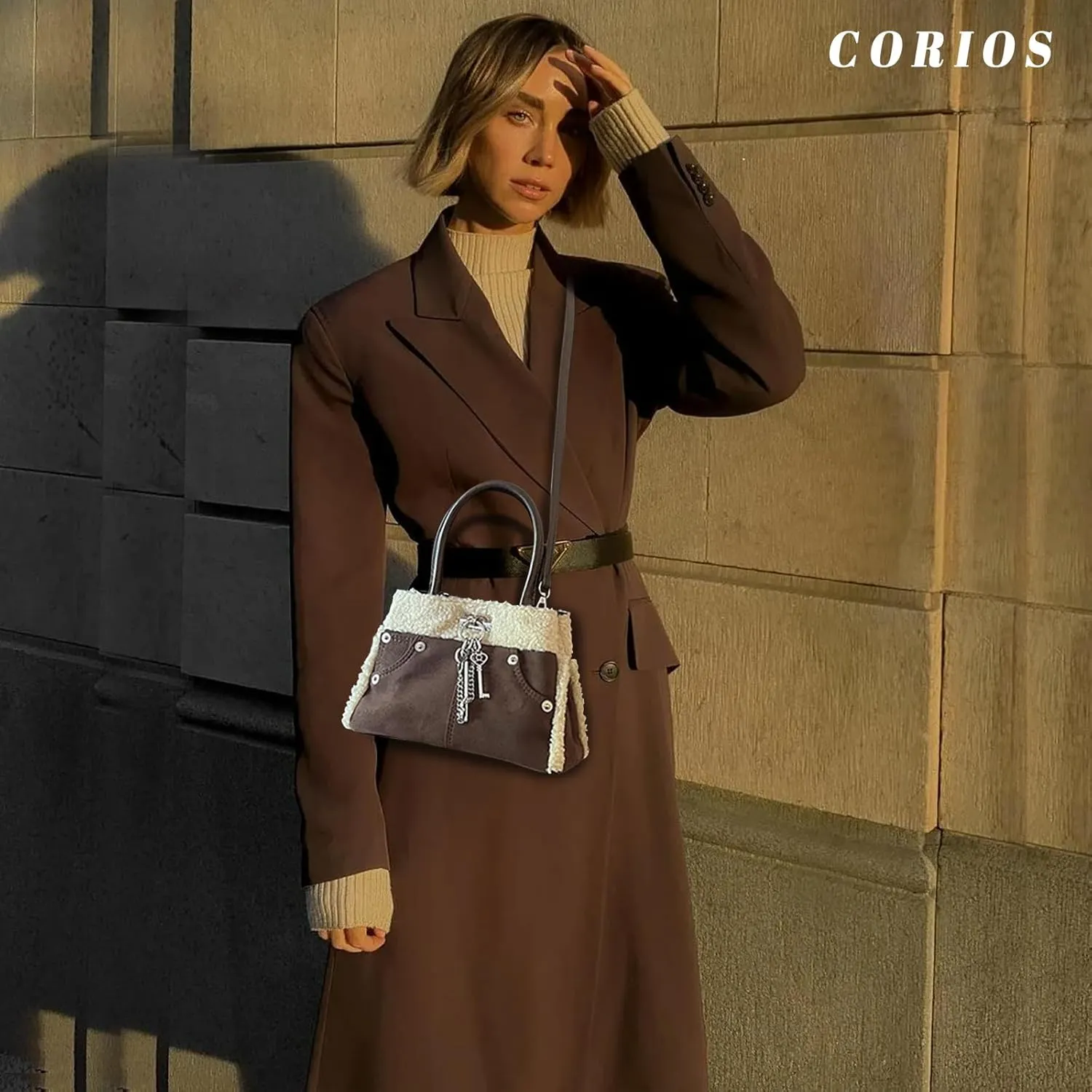 Lamb Wool Shoulder Bag for Women Small Suede Tote Bag Soft Plush Handbag Fluffy Crossbody Bag Vintage Messenger Bag