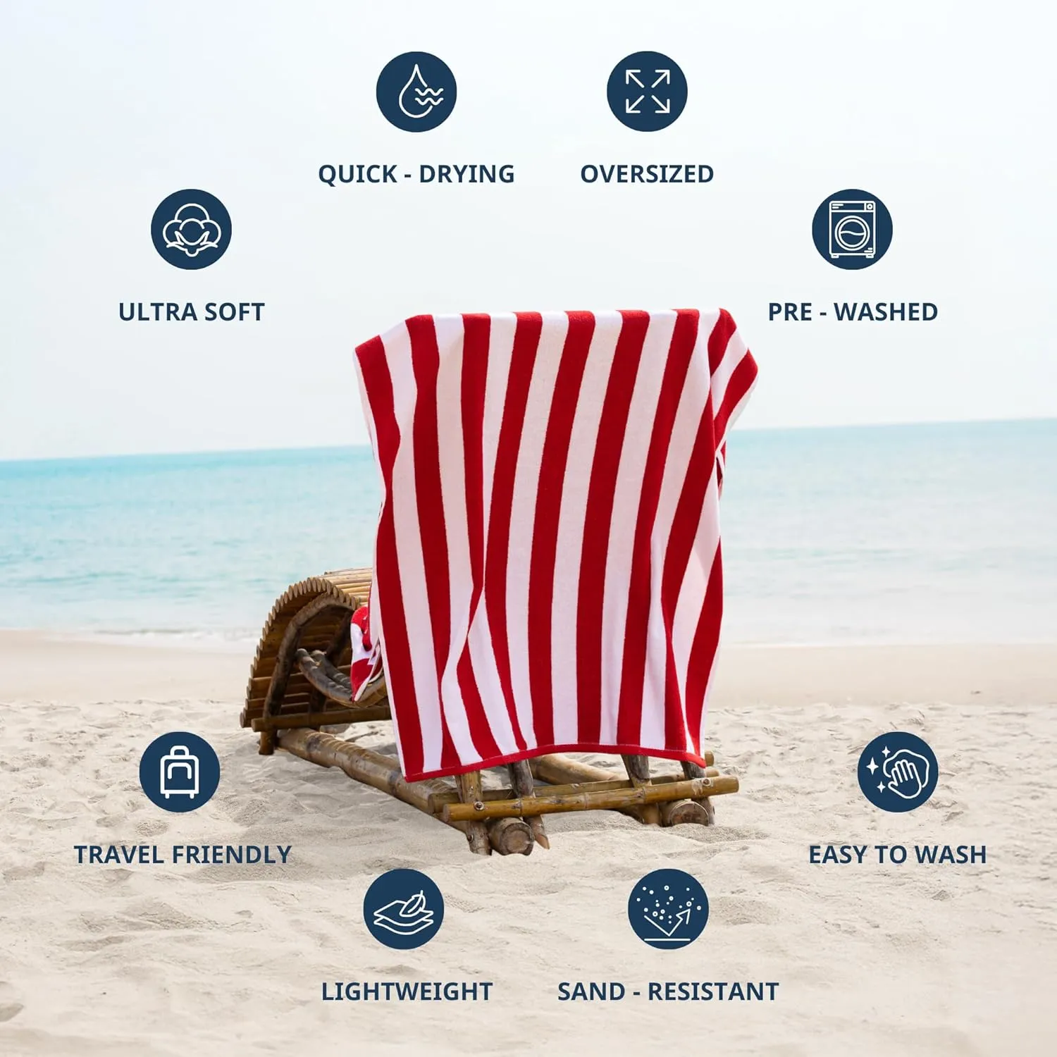 LANE LINEN 4 Pack Beach Towels - 100% Cotton Beach Towel with Beach Bag, Luxury Pool Towels for Adults, Quick Dry, Soft & Absorbent Oversized Beach Towel (36"x72"), Beach Essentials for Women - Red