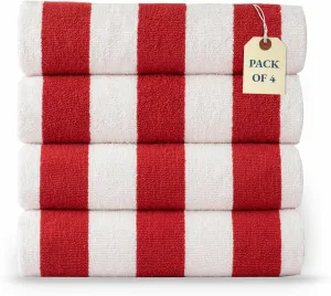 LANE LINEN 4 Pack Beach Towels - 100% Cotton Beach Towel with Beach Bag, Luxury Pool Towels for Adults, Quick Dry, Soft & Absorbent Oversized Beach Towel (36"x72"), Beach Essentials for Women - Red