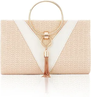 Lanpet Women Evening Handbags, Straw Clutch Purses,Summer Beach Bags Tote Tassels Straw Clutch