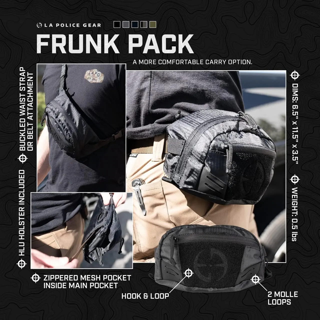 LAPG Frunk Waist Pack, Tactical Fanny Pack for EDC/Everyday Carry, Tactical Cross- Body Bag, Black