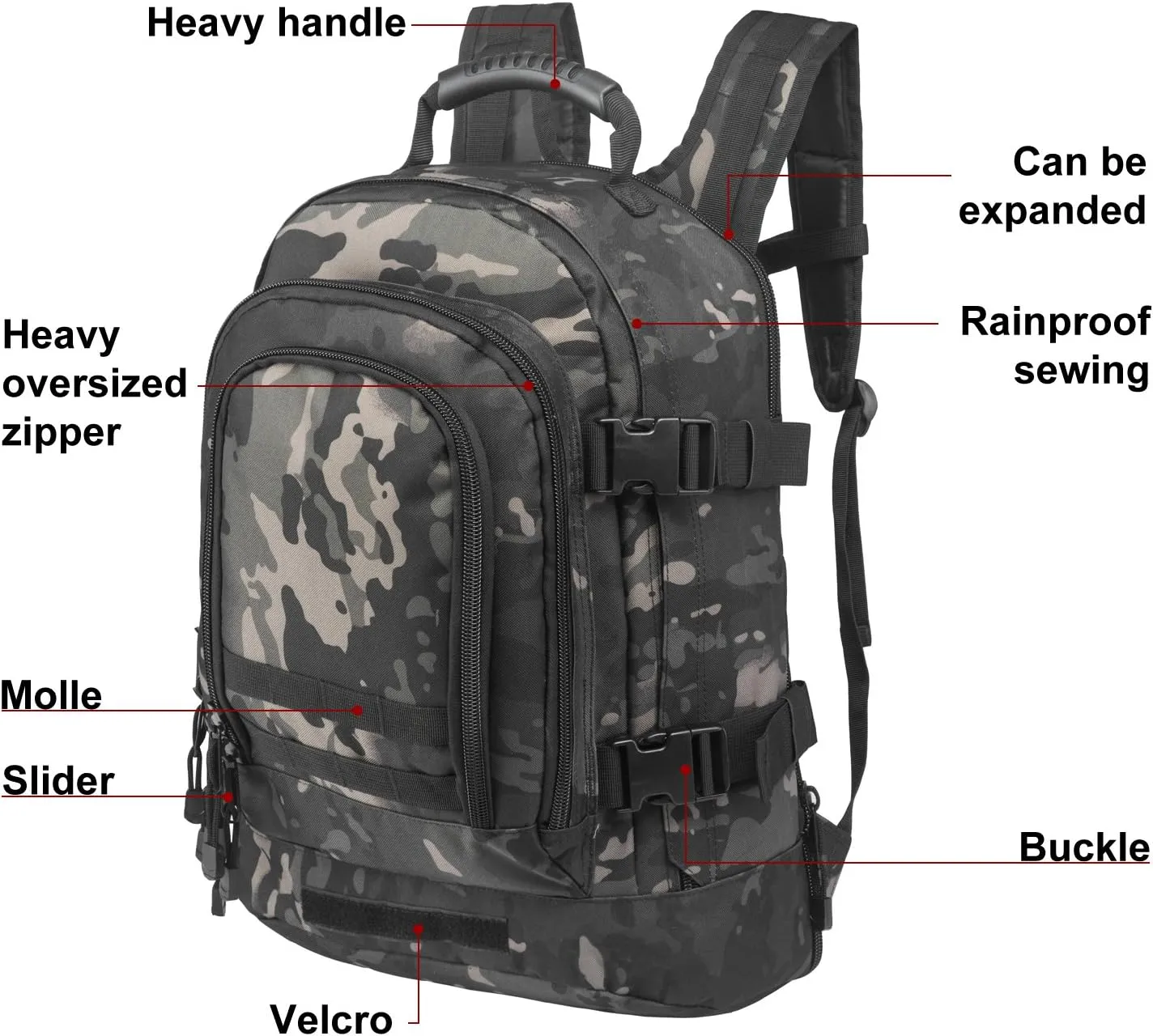 Large 3 Day Expandable 39L-64L Backpack Military Tactical Hiking Camping Daypack