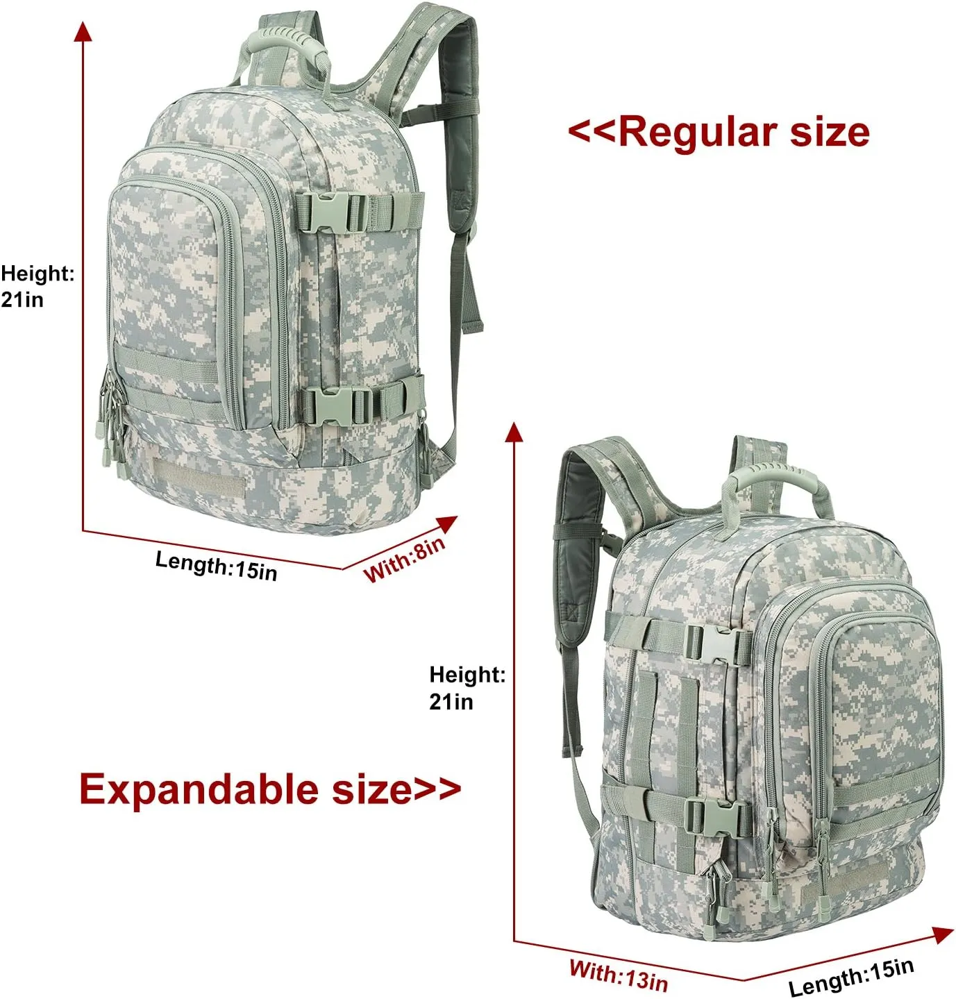 Large 3 Day Expandable 39L-64L Backpack Military Tactical Hiking Camping Daypack