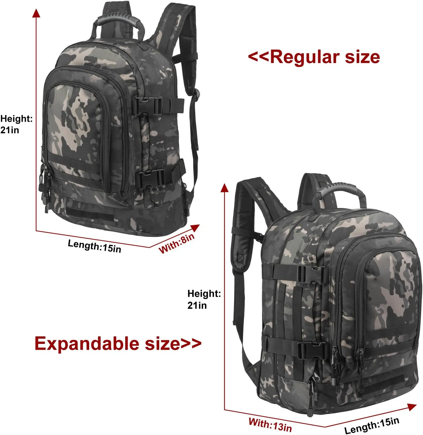 Large 3 Day Expandable 39L-64L Backpack Military Tactical Hiking Camping Daypack