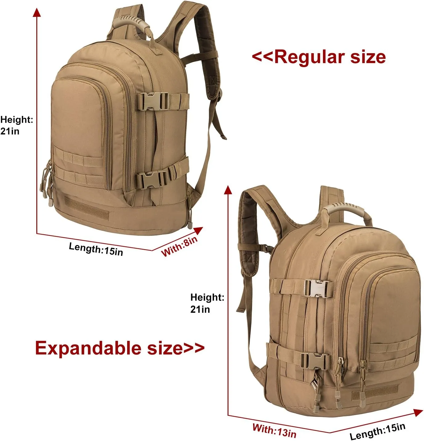 Large 3 Day Expandable 39L-64L Backpack Military Tactical Hiking Camping Daypack