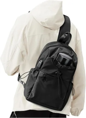 Large Black Sling Bag for Men and Women - Sport Crossbody Backpack for Pickleball, Tennis, Racketball