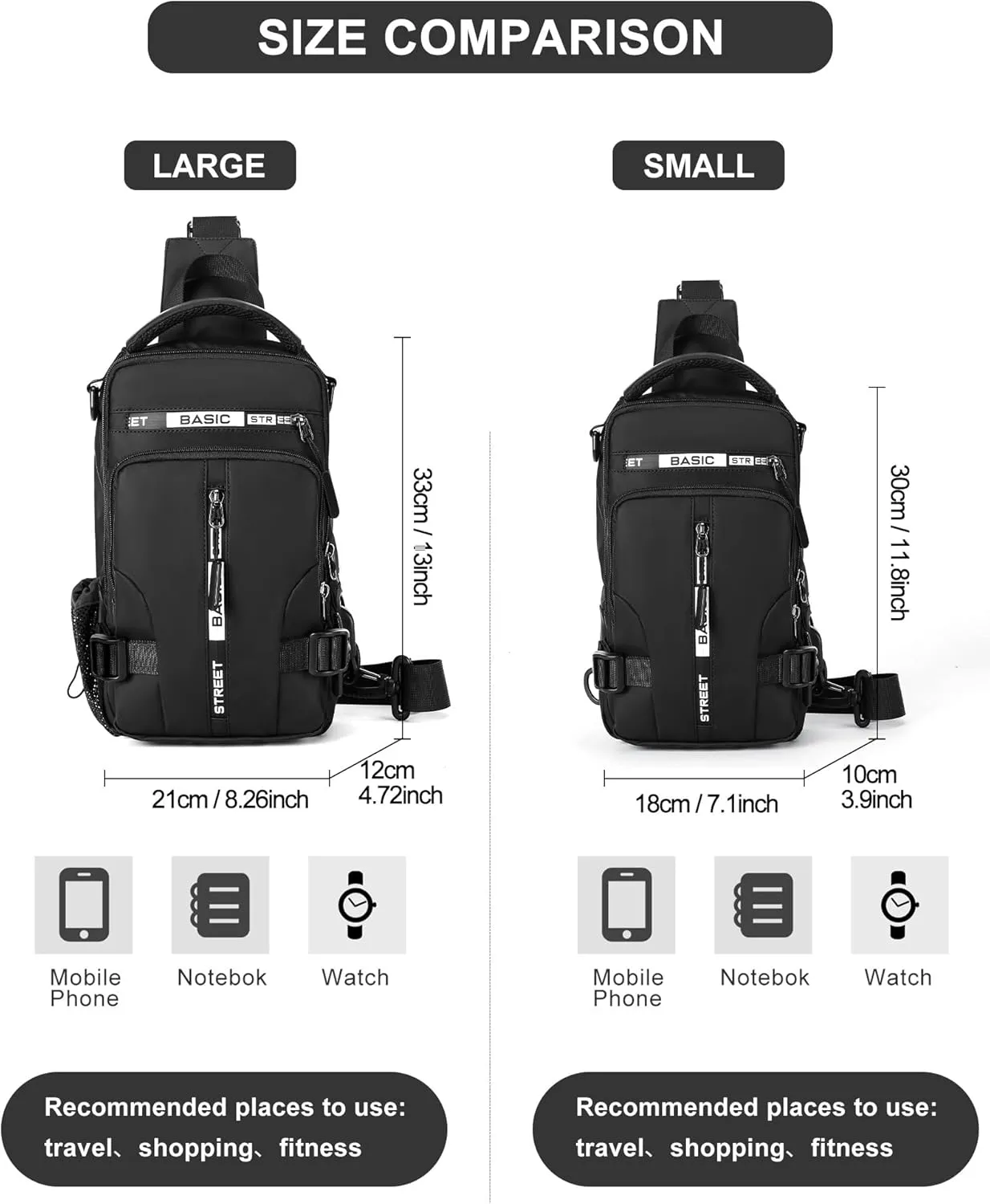 Large Black Sling Bag for Men, Shoulder Messenger Bag for Mens, Anti Theft One Strap Motorcycle Backpack Sling Chest Bag for Casual Hiking Walking Biking Travel Cycling Outdoor Sports