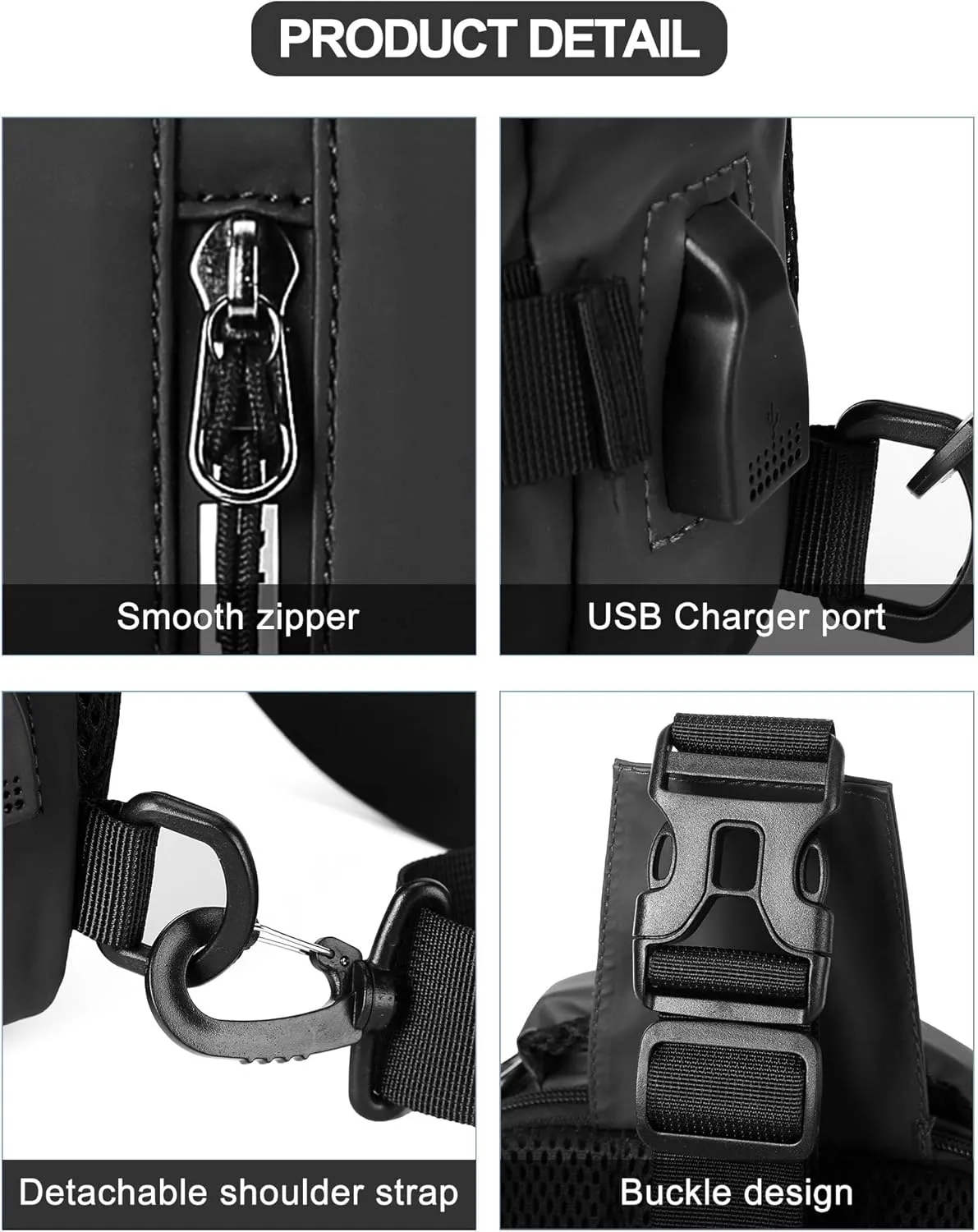 Large Black Sling Bag for Men, Shoulder Messenger Bag for Mens, Anti Theft One Strap Motorcycle Backpack Sling Chest Bag for Casual Hiking Walking Biking Travel Cycling Outdoor Sports