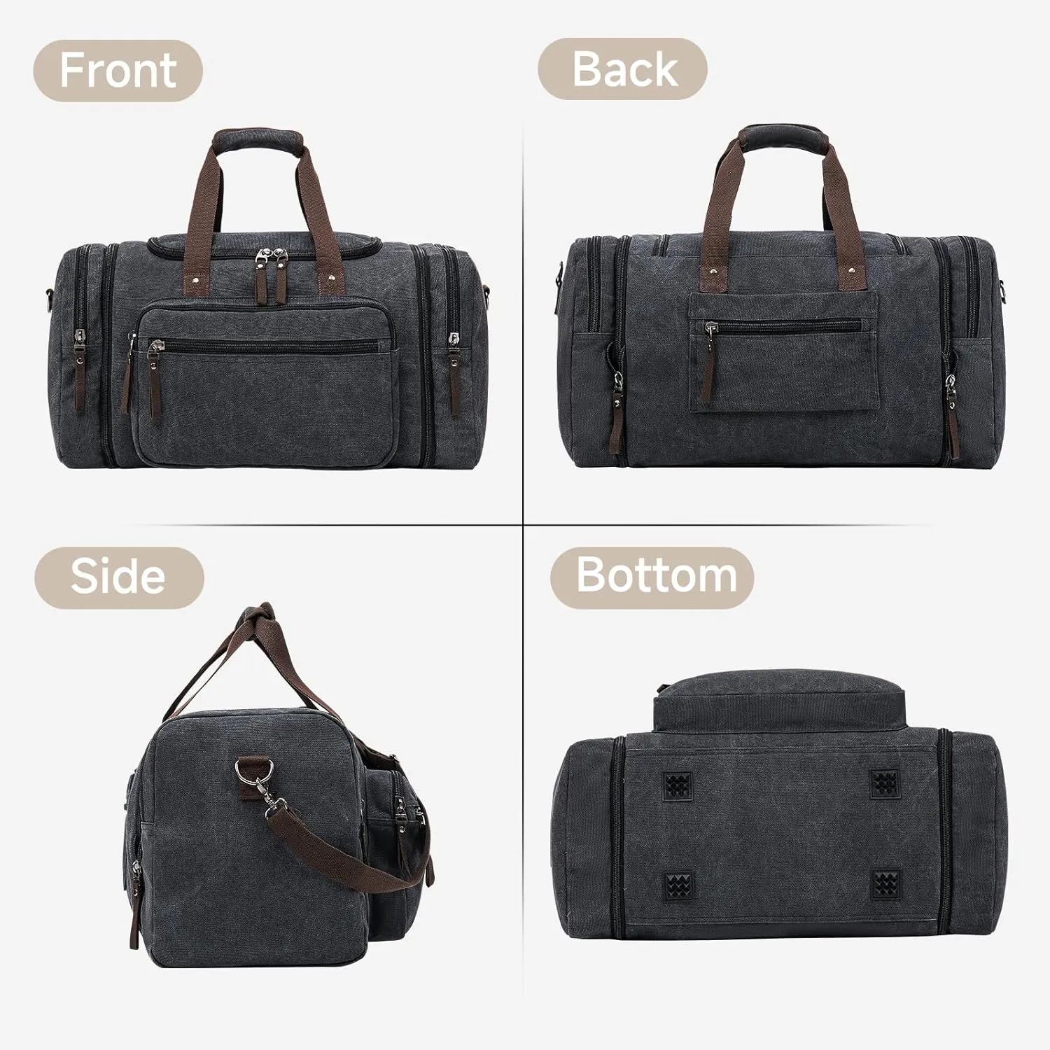 Large Canvas Travel Duffle Bag - Expandable to 67L, Durable Weekender for Men & Women - Ideal for Airplanes Travel, Gym, and Business(Dark Grey)