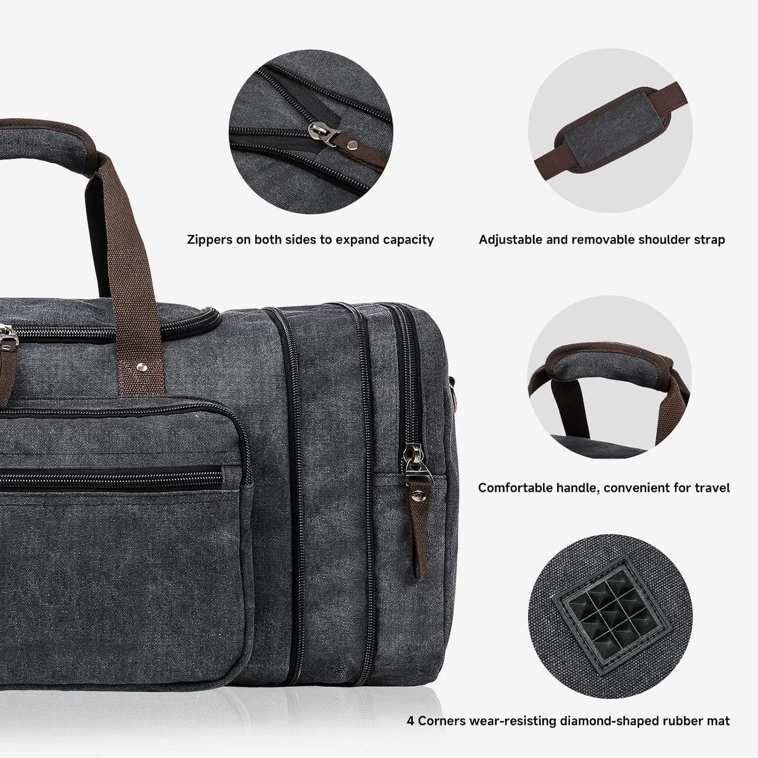 Large Canvas Travel Duffle Bag - Expandable to 67L, Durable Weekender for Men & Women - Ideal for Airplanes Travel, Gym, and Business(Dark Grey)