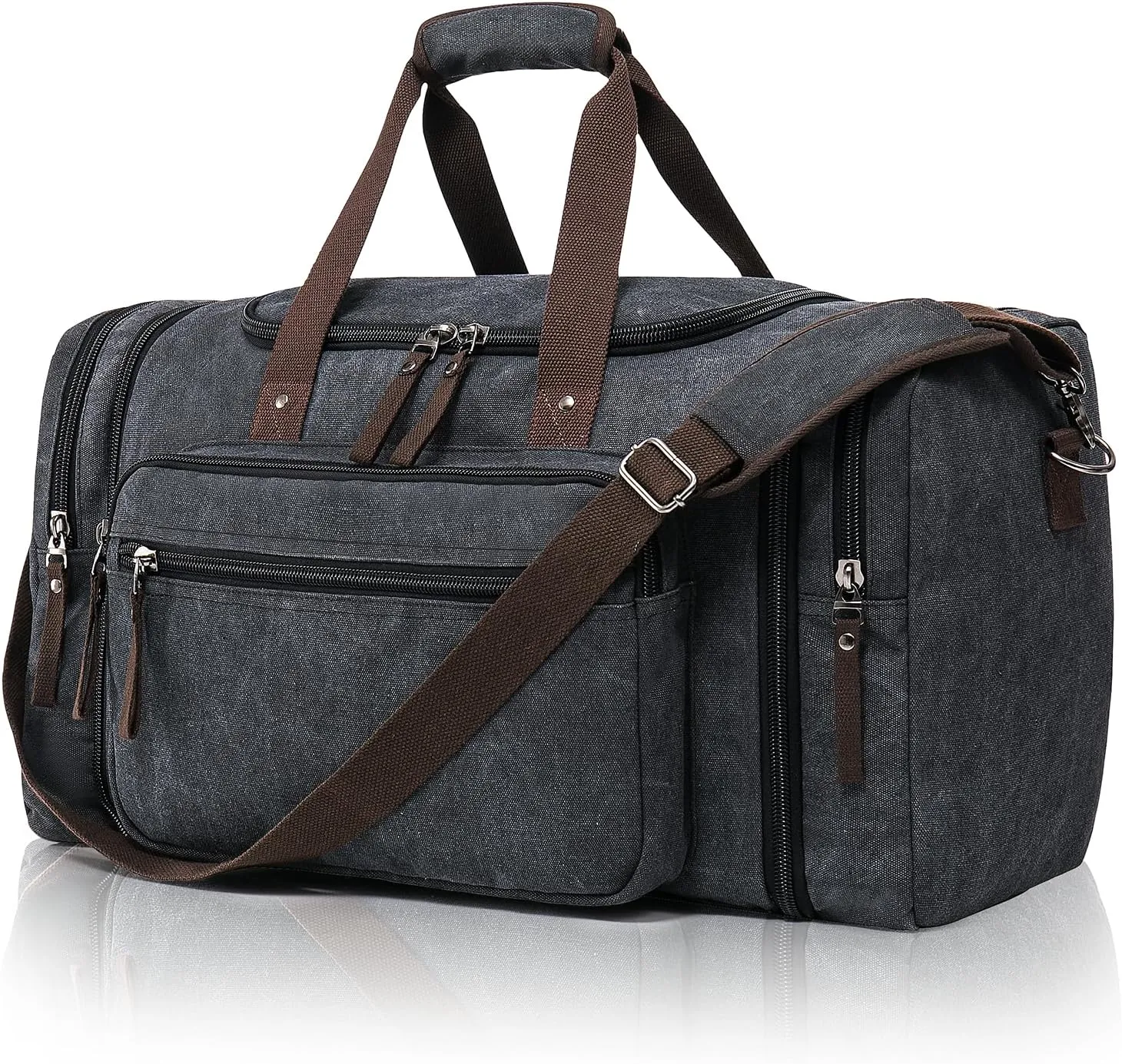 Large Canvas Travel Duffle Bag - Expandable to 67L, Durable Weekender for Men & Women - Ideal for Airplanes Travel, Gym, and Business(Dark Grey)