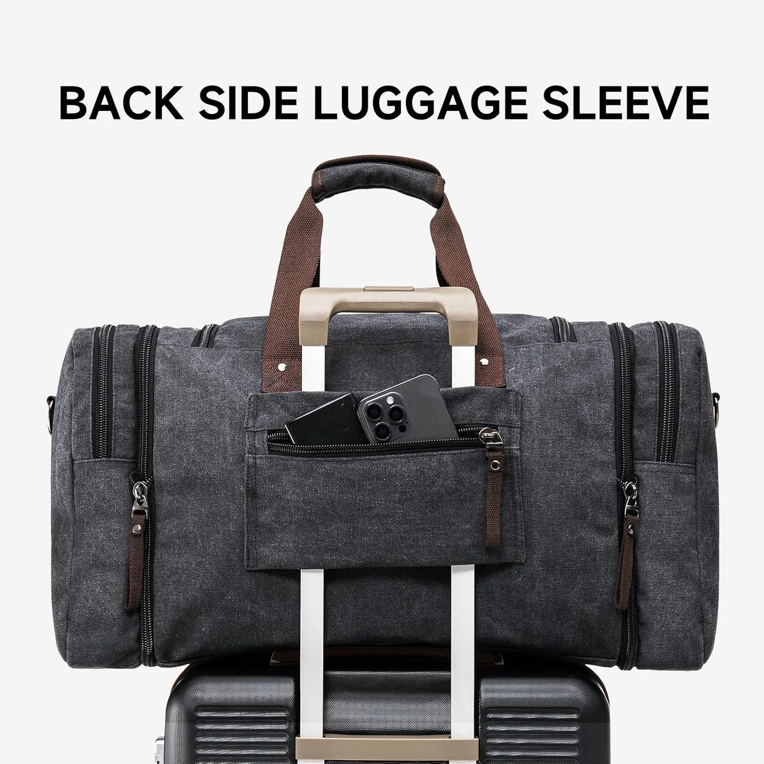 Large Canvas Travel Duffle Bag - Expandable to 67L, Durable Weekender for Men & Women - Ideal for Airplanes Travel, Gym, and Business(Dark Grey)