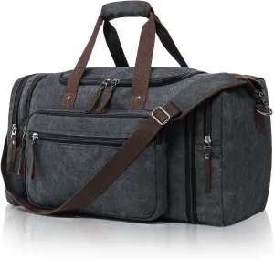 Large Canvas Travel Duffle Bag - Expandable to 67L, Durable Weekender for Men & Women - Ideal for Airplanes Travel, Gym, and Business(Dark Grey)