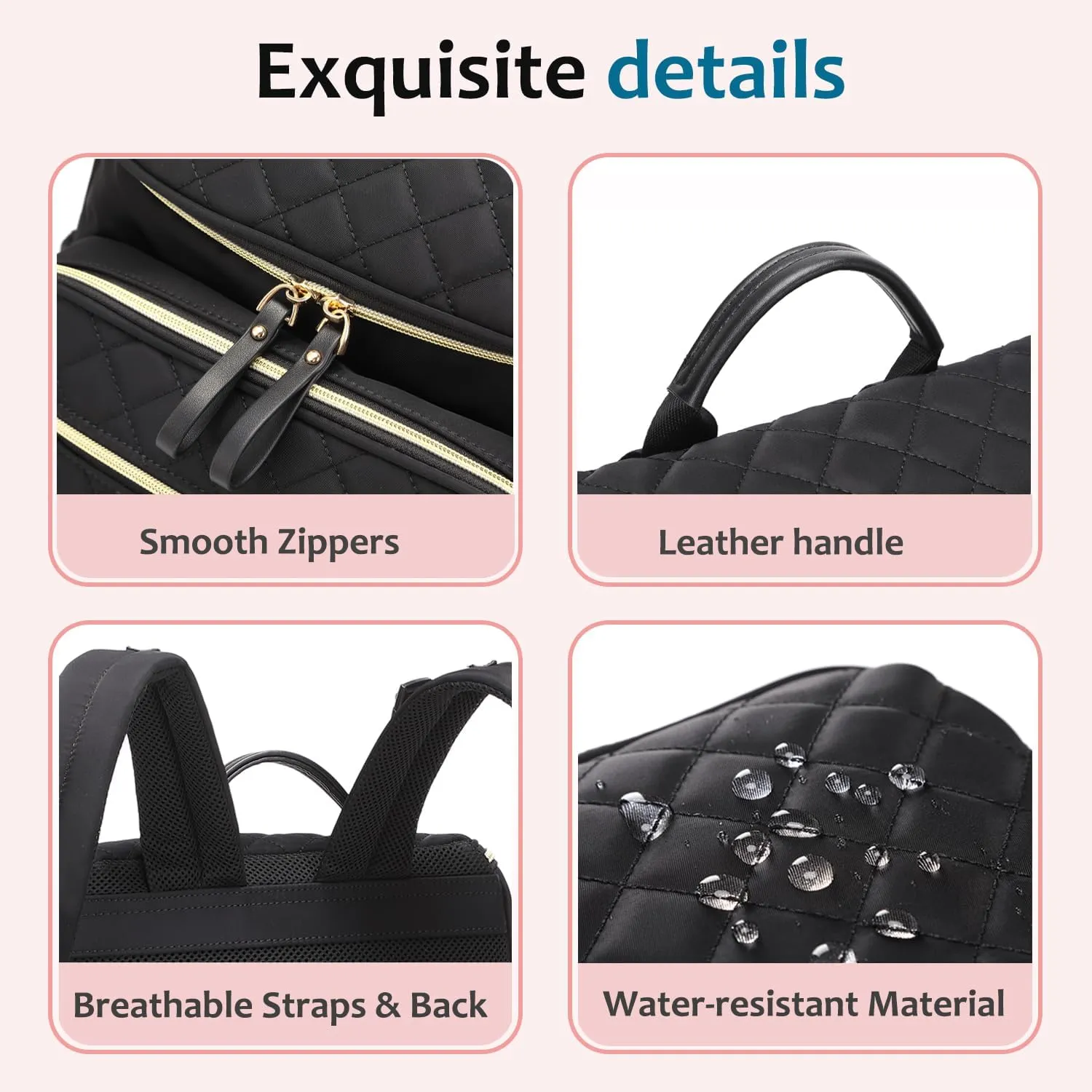 Large Capacity Diaper Bag with Stroller Buckle, Water-Resistant Travel Backpack with Insulated Pockets (Nylon, Light Mocha Mousse)