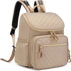 Large Capacity Diaper Bag with Stroller Buckle, Water-Resistant Travel Backpack with Insulated Pockets (Nylon, Light Mocha Mousse)