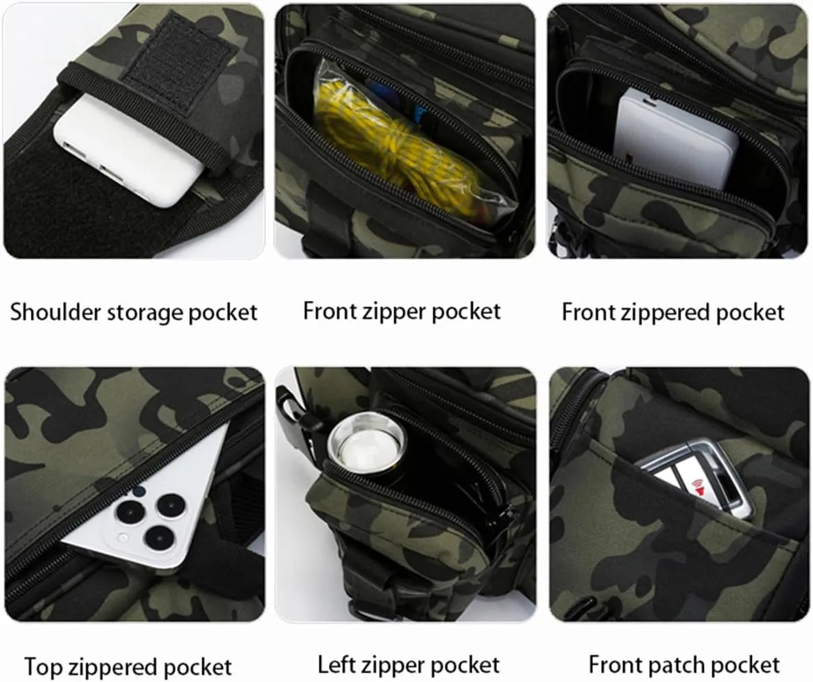 Large Capacity Outdoor Waterproof Fishing Tackle Bag Storage Gear, Fly Fishing Waist Satchel Bag with Rod Holder (E)