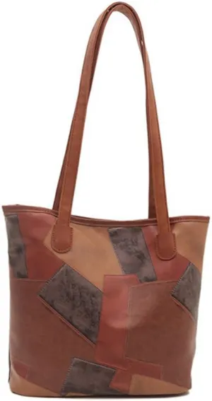 Large Capacity Top-Handle Handbag Tote, Retro Casual Colorful Geometric Pattern Satchel, PU Leather Fashion Shoulder Purse