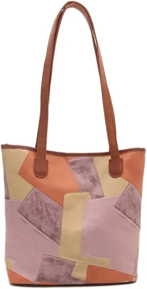 Large Capacity Top-Handle Handbag Tote, Retro Casual Colorful Geometric Pattern Satchel, PU Leather Fashion Shoulder Purse