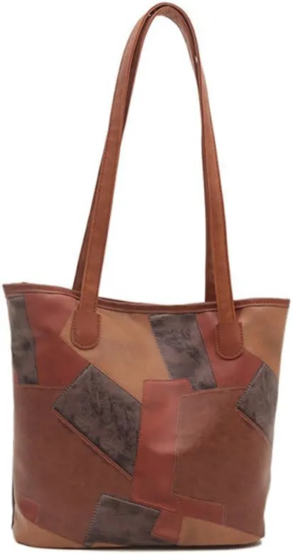 Large Capacity Top-Handle Handbag Tote, Retro Casual Colorful Geometric Pattern Satchel, PU Leather Fashion Shoulder Purse
