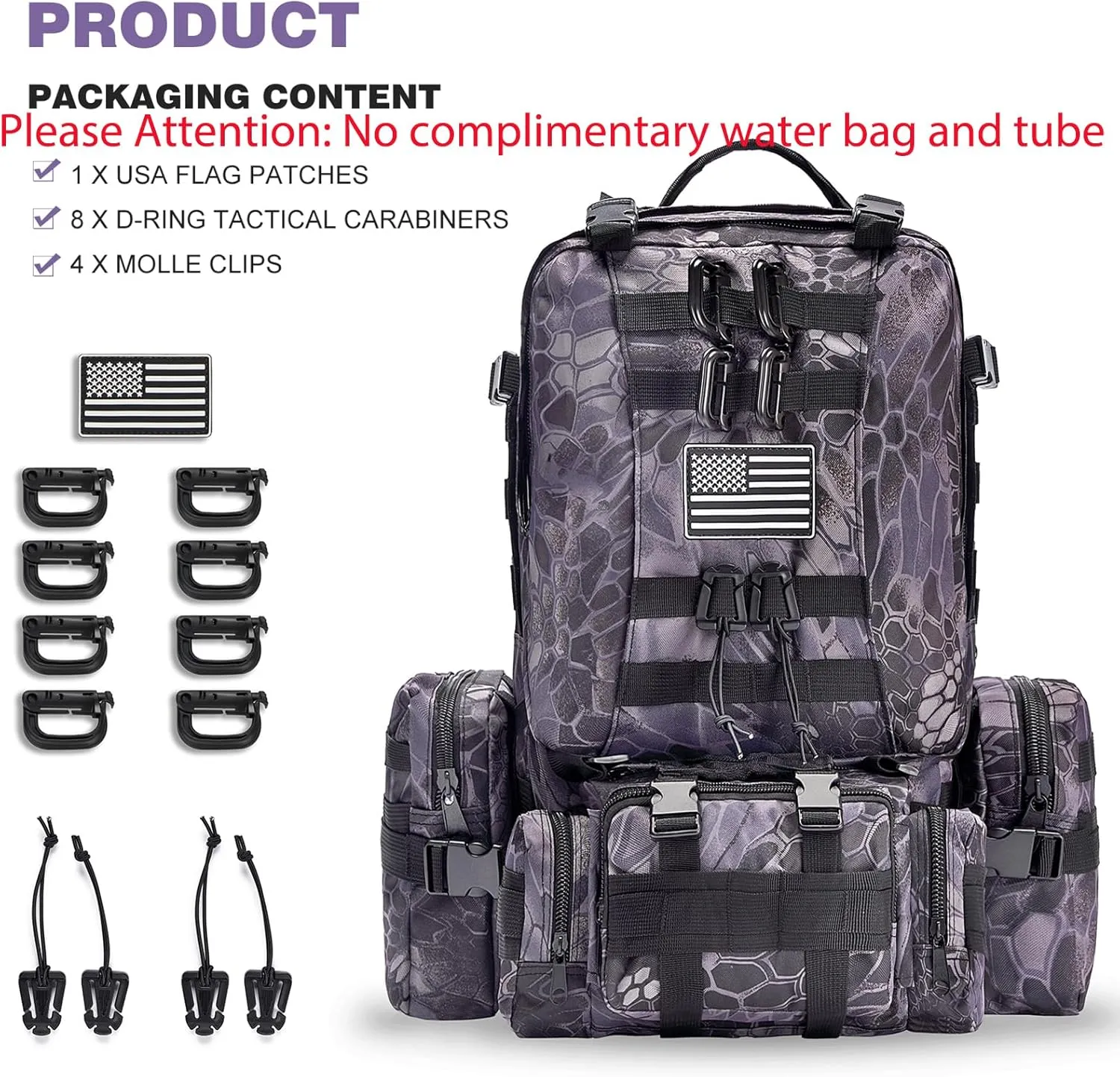 Large Military Tactical Backpack for Men, 40-50L Backpacks for Women, Bug out Bag Army 3 Days Assault Pack Bags Rucksack with Molle System Black Camouflage-2