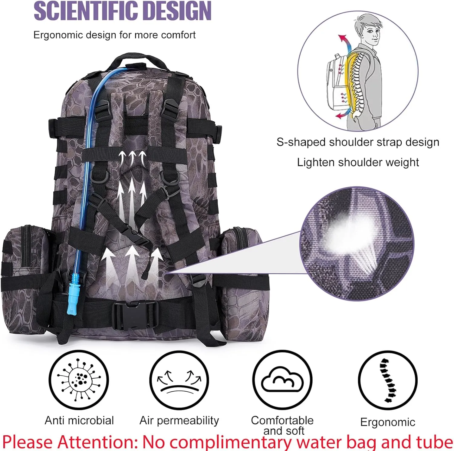 Large Military Tactical Backpack for Men, 40-50L Backpacks for Women, Bug out Bag Army 3 Days Assault Pack Bags Rucksack with Molle System Black Camouflage-2
