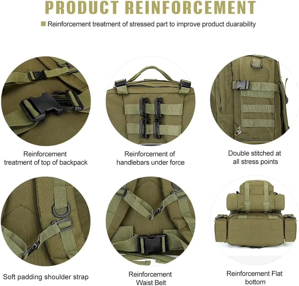 Large Military Tactical Backpack for Men, 40-50L Backpacks for Women, Bug out Bag Army 3 Days Pack Bags Rucksack with Molle System Green