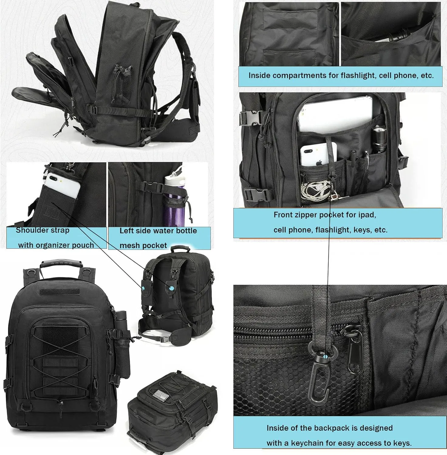Large tactical military backpack Army Daypack Assault Pack for Men Molle Backpacks Bug Out Bag 3 Day Pack for Hiking Camping Travel Hunting (Green Ruin)