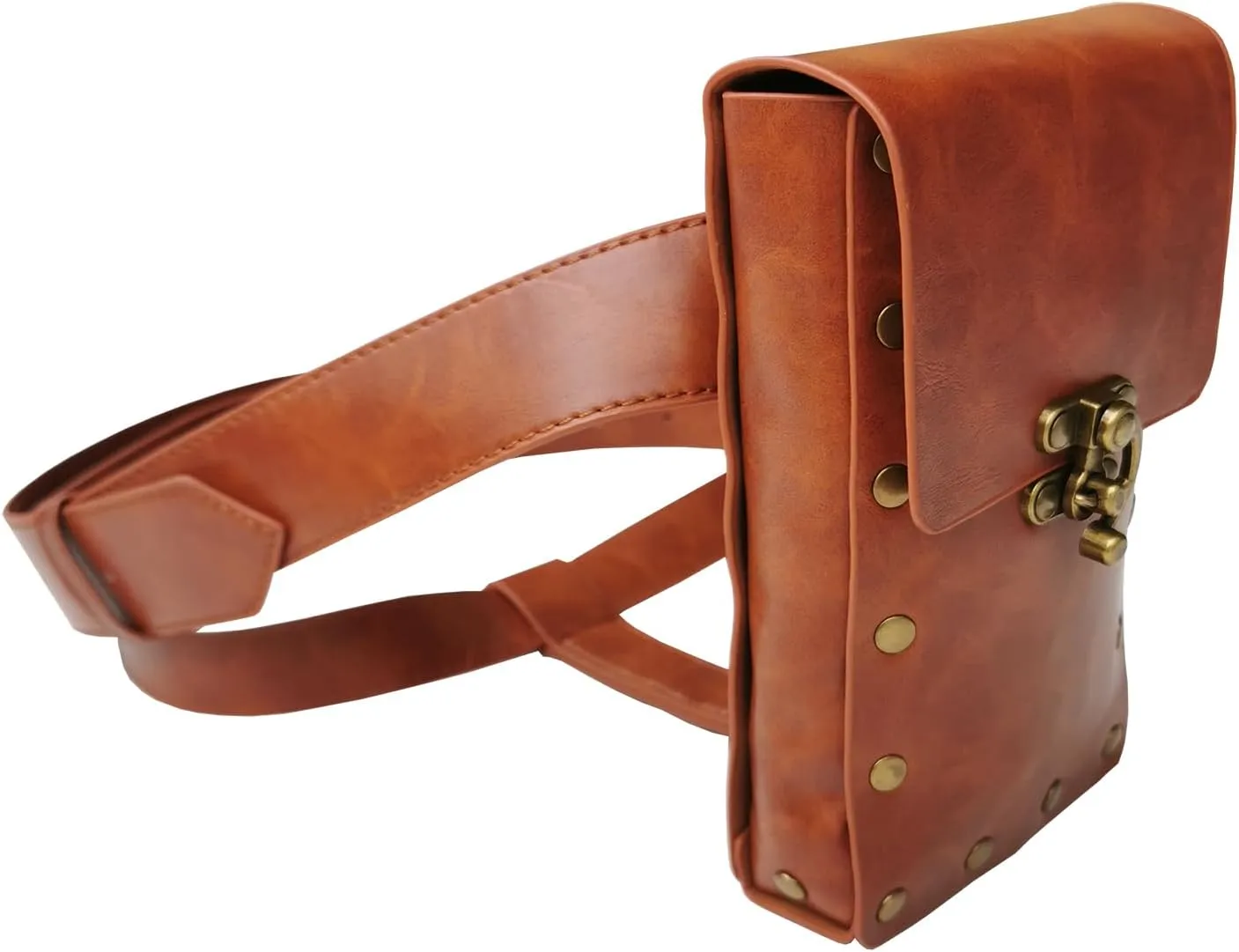Larswon Leg Bag, Renaissance Leg Harness Synthetic Leather Belt Bag for Women Hip Fanny Pack Thigh Harness Women Brown