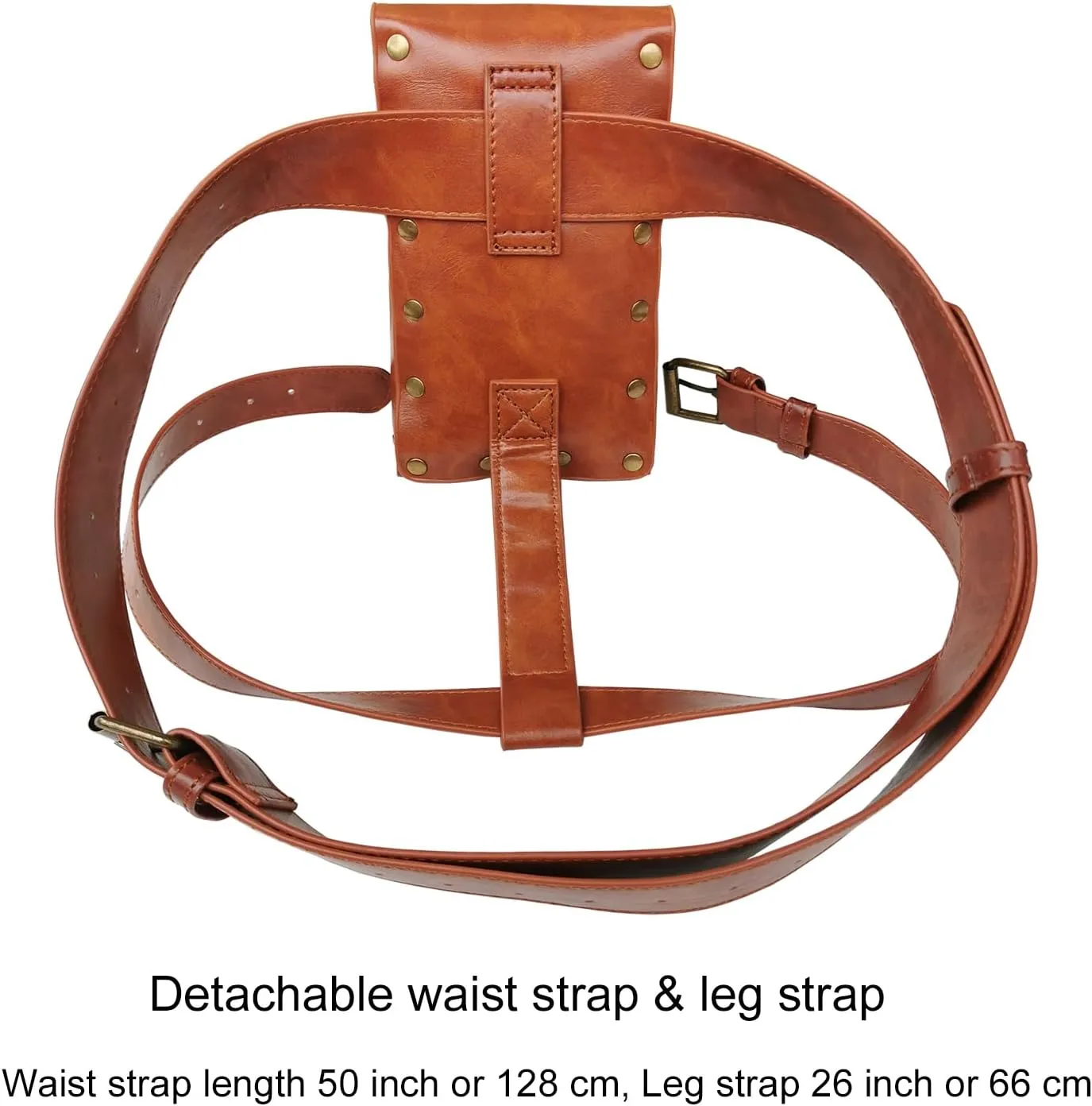 Larswon Leg Bag, Renaissance Leg Harness Synthetic Leather Belt Bag for Women Hip Fanny Pack Thigh Harness Women Brown
