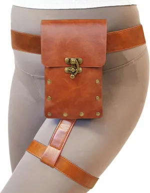 Larswon Leg Bag, Renaissance Leg Harness Synthetic Leather Belt Bag for Women Hip Fanny Pack Thigh Harness Women Brown