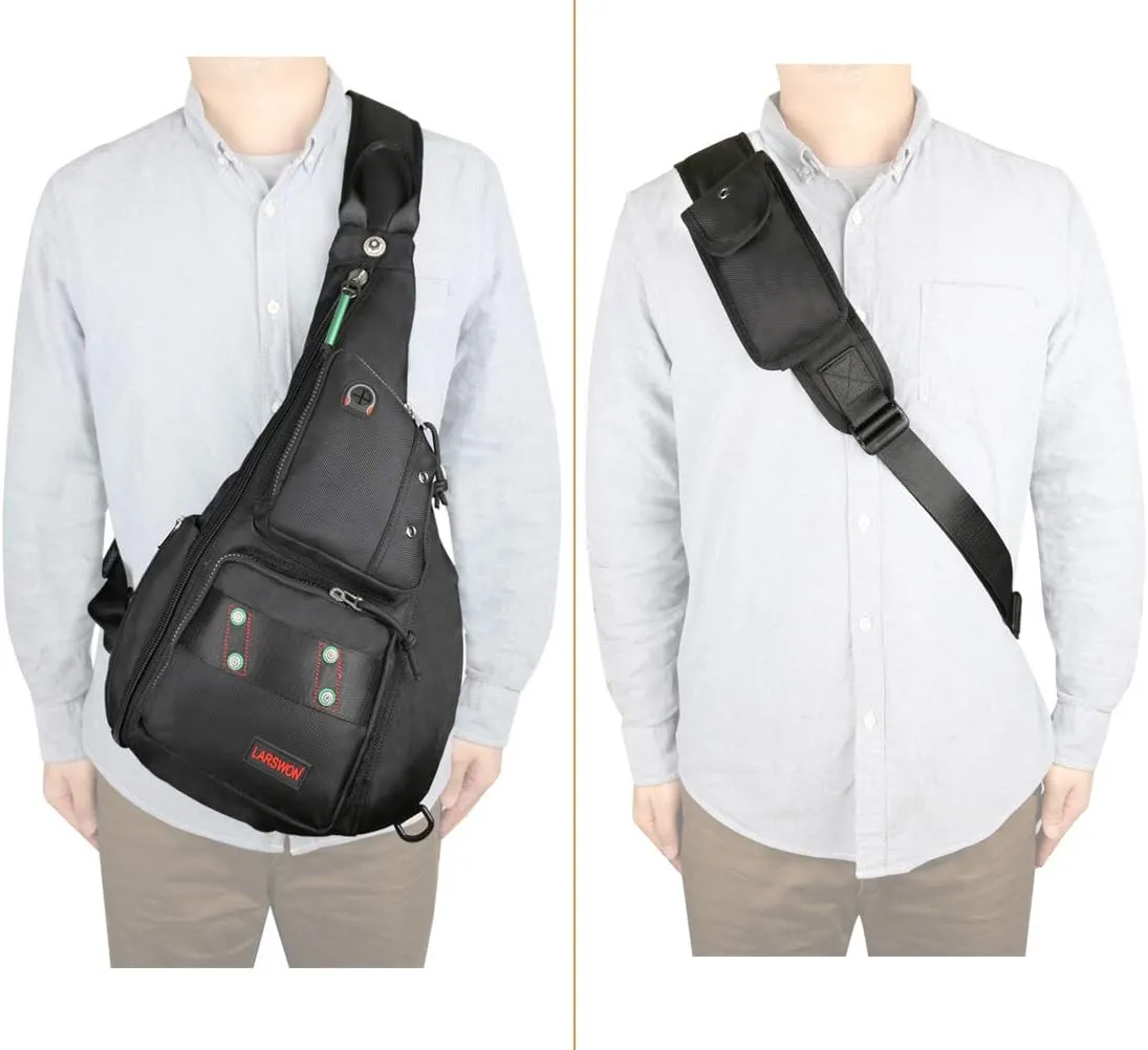 Larswon Sling Backpack, Sling Bag, Crossbody bag for Women Small Backpack Men Backpacks for Small Laptop Tablets Black