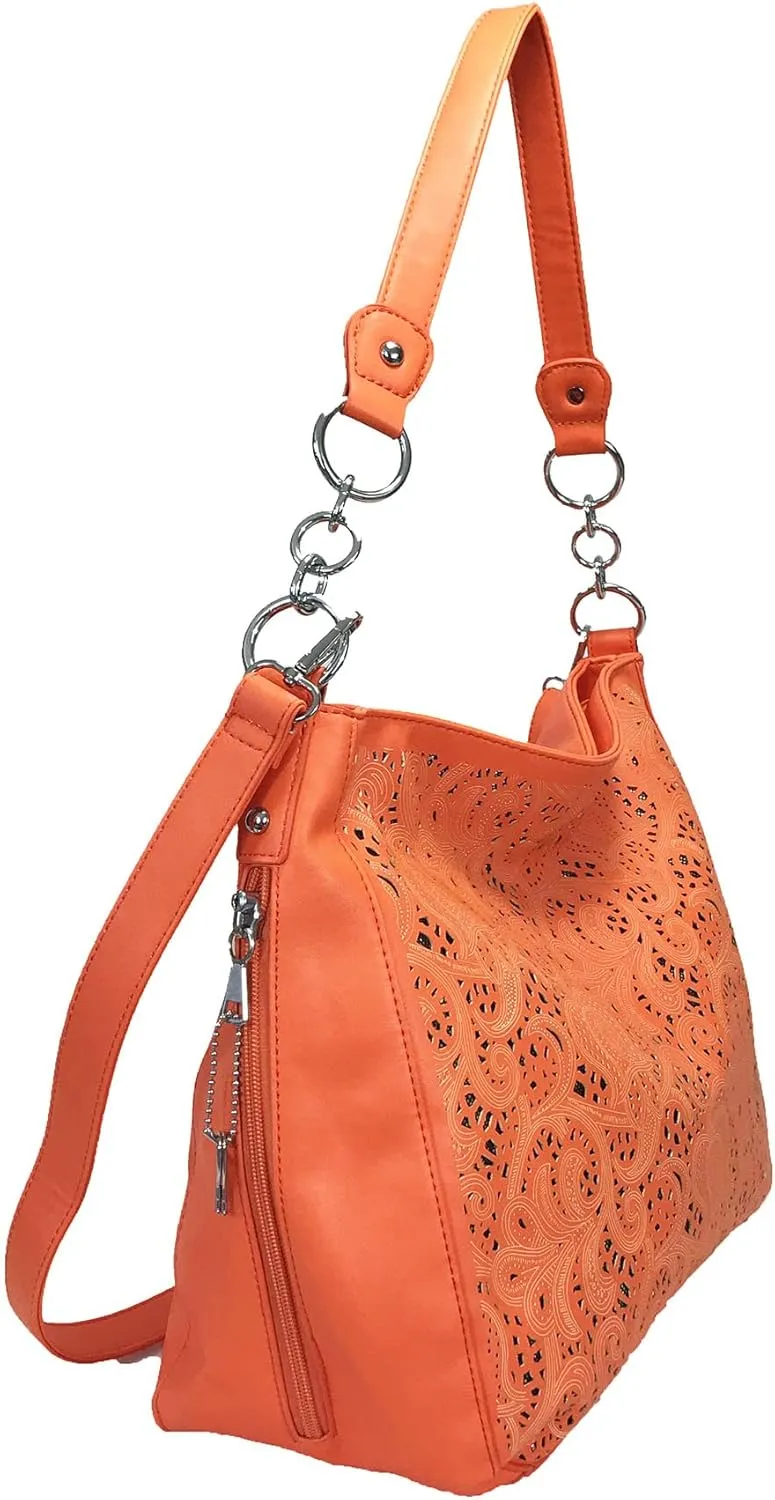 Laser Cut Bling Hobo fashion CCW Bag Faux Leather Concealed Carry Purse